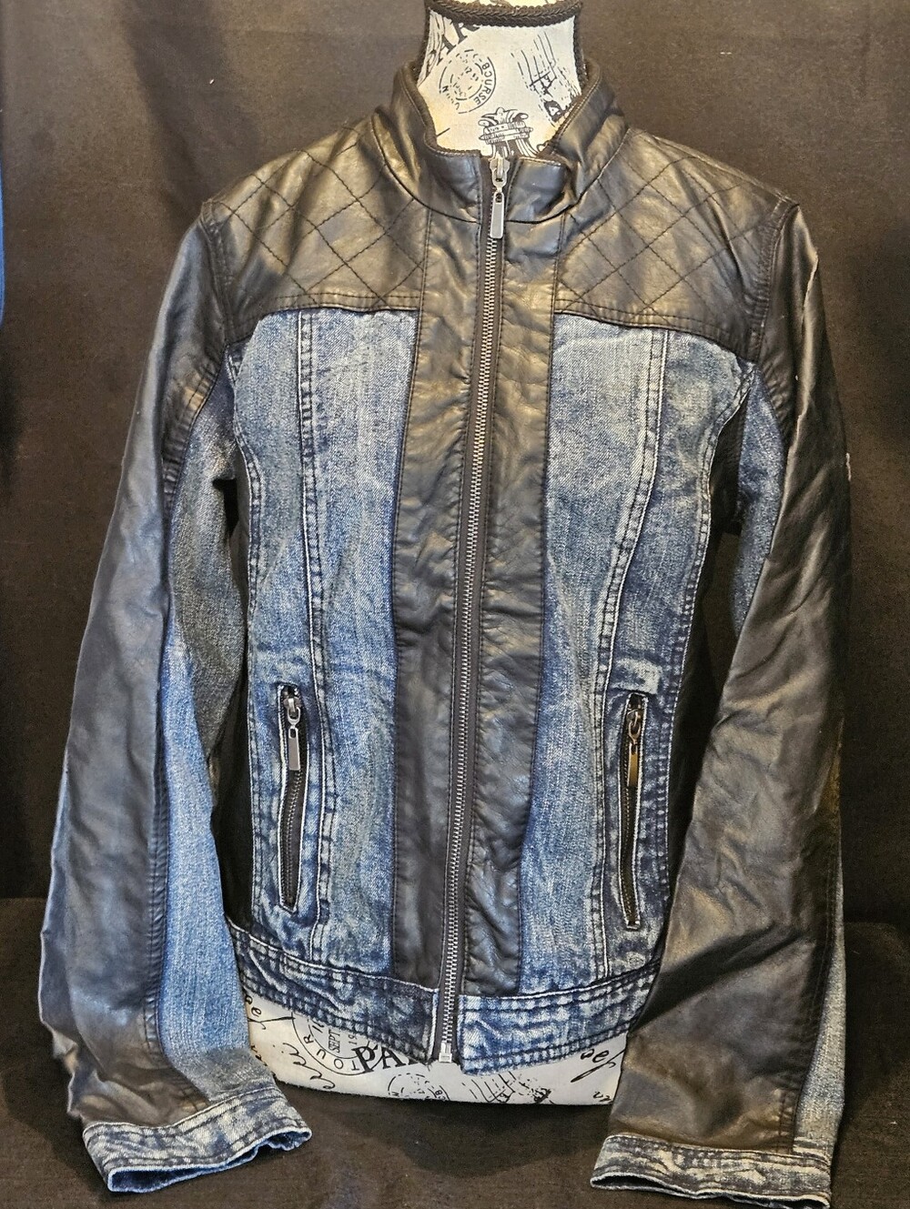 New Look Mixed-Media Moto Jacket Combo Women's (Large?)